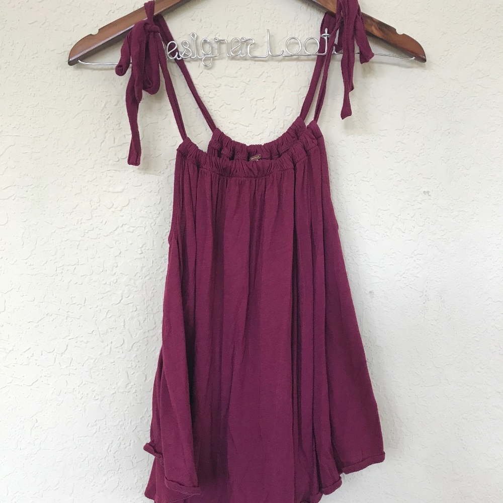 Free People Maroon Bow Tie Strap Cami Tank Top